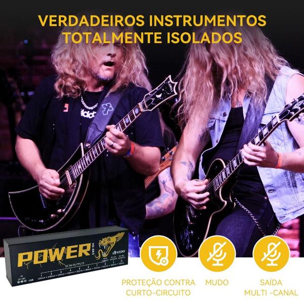 Imagem de Fonte de Alimentação Pedal Efeito Guitarra 10 Saídas Isoladas (9V, 12V, 18V) Proteção de Curto Circuito/Sobrecorrente Efeito Guitarra VEDO