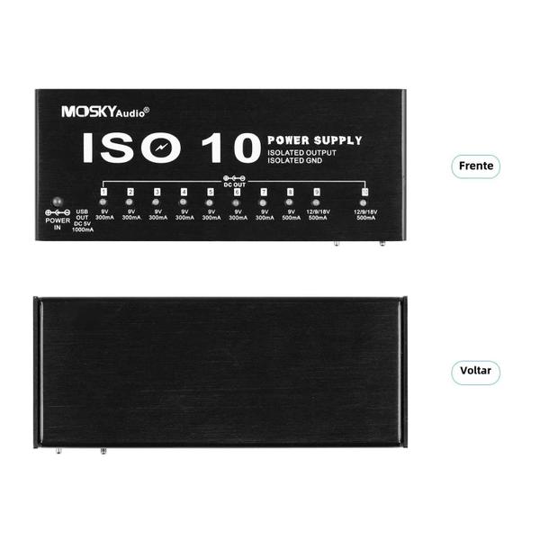 Imagem de Fonte De Alimentação Portátil Para Efeito De Guitarra MOSKYAudio ISO-10 10 Saídas DC Isoladas 5V 9V