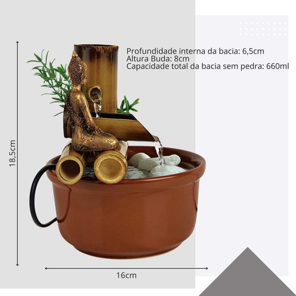 Imagem de Fonte De Mesa Agua Buda Hindu Cascata Bambu Decorativa 19cm