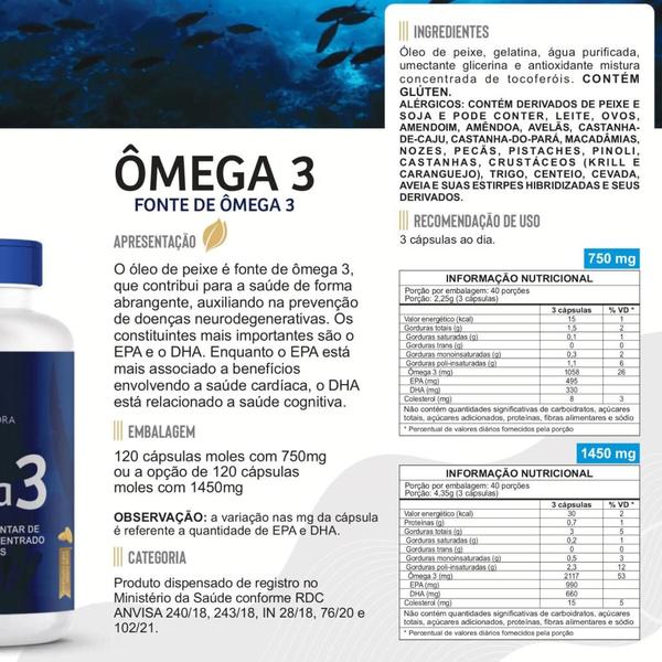 Imagem de Fonte De Ômega 3 Suplemento 1450Mg Bio MultiFlora 120 Cápsulas