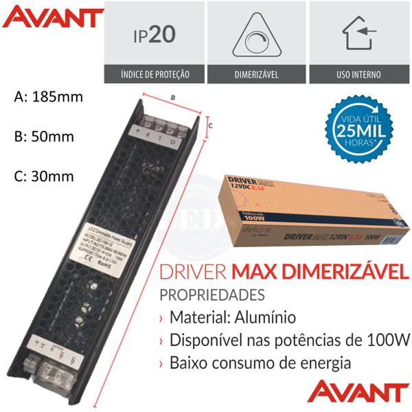 Imagem de Fonte Driver 12V Dimerizavel 100w 8,5A 127V Fita Led Perfil