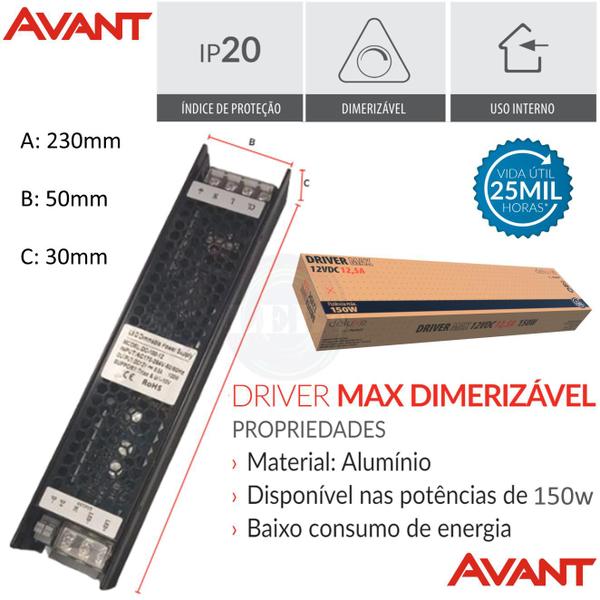 Imagem de Fonte Driver 12V Dimerizavel 150w 12,5A 220V Fita Led Perfil