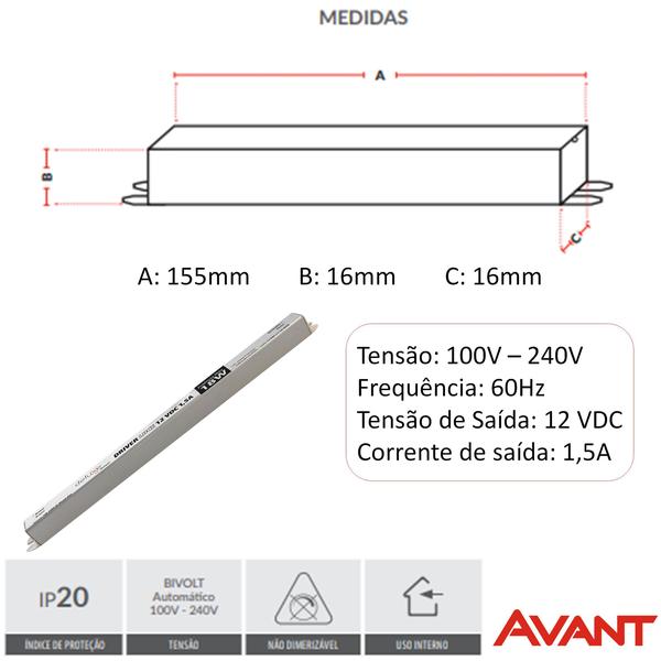 Imagem de Fonte Driver Slim 12v 18w 1,5a Fita Led Perfil Led Bivolt