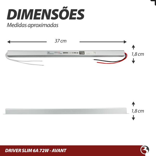 Fonte Driver Slim 12V 6A 72W Bivolt Para Fita Led Perfil Sanca Gesso - AVANT Imagem de Fonte Driver Slim 12V 6A 72W Bivolt Para Fita Led Perfil Sanca Gesso - AVANT