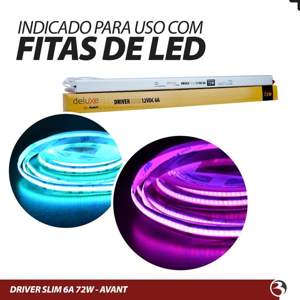 Fonte Driver Slim 12V 6A 72W Bivolt Para Fita Led Perfil Sanca Gesso - AVANT Imagem de Fonte Driver Slim 12V 6A 72W Bivolt Para Fita Led Perfil Sanca Gesso - AVANT