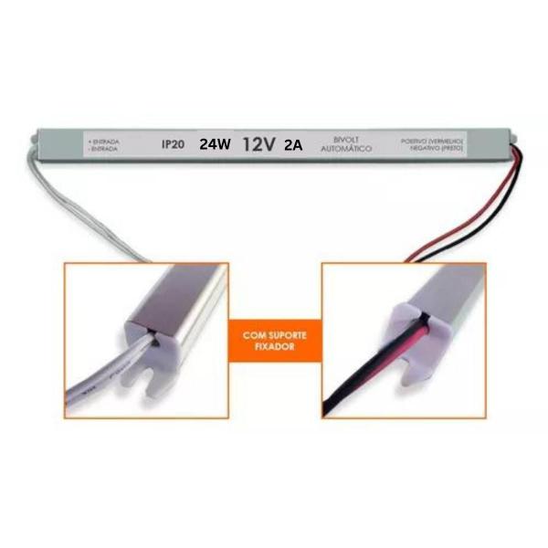 Fonte Driver Slim Mini 12v 24w 2a Bivolt Para Fita Led 3a 5a - Galaxy Led Imagem de Fonte Driver Slim Mini 12v 24w 2a Bivolt Para Fita Led 3a 5a