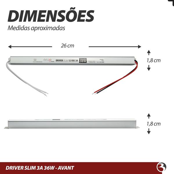 Imagem de Fonte Driver Ultra Slim Mini 12V 3A 36W IP20 Bivolt Para Fita Led Perfil Led - Avant