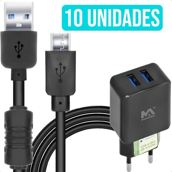 Imagem de Fonte Duas Entradas USB Premium e Cabo de Carregamento Mini USB Kit Com 5 Peças