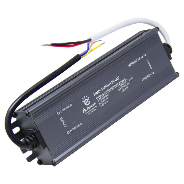 Imagem de Fonte Embralumi Driver Reator 12V Blindada IP67 100W Potência Real 8A Garantia 2 Anos À Prova D'Água