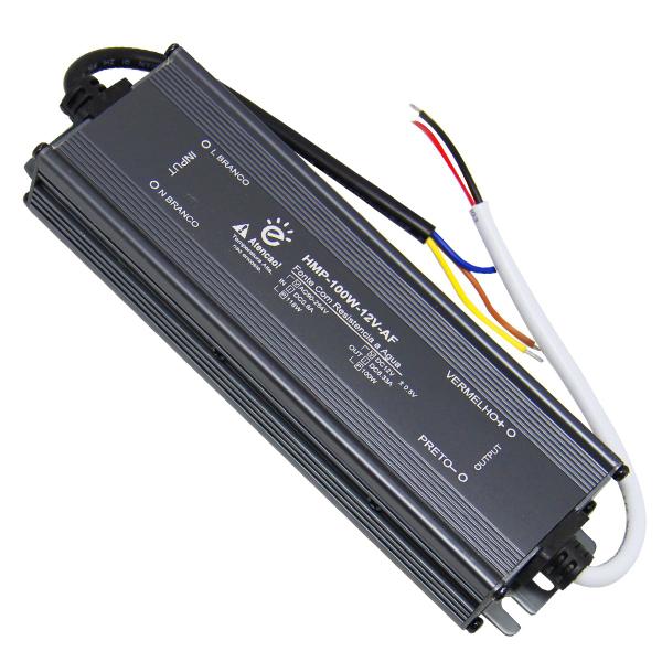 Imagem de Fonte Embralumi Driver Reator 12V Blindada IP67 100W Potência Real 8A Garantia 2 Anos À Prova D'Água