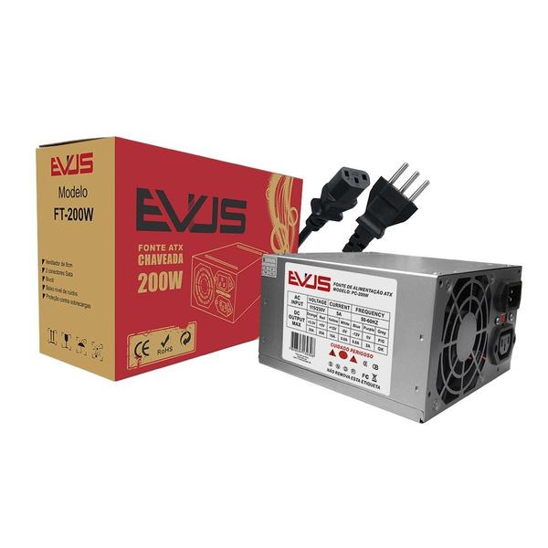 Imagem de Fonte Evus Ft-200W Atx 200W Real 20/24P 2 Sata Com Cabo