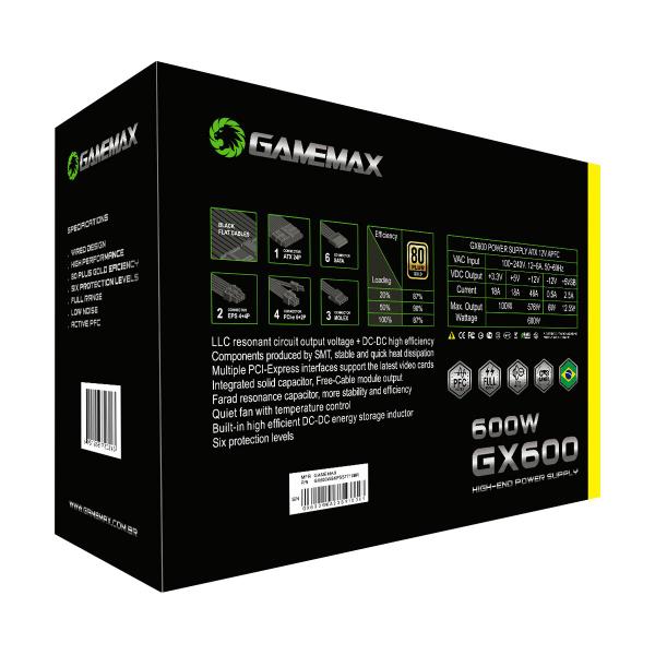 Imagem de Fonte Gamemax Gx600 600w 80 Plus Gold Pfc Ativo Preta