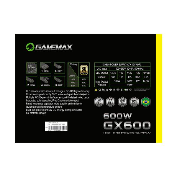 Imagem de Fonte Gamemax Gx600 600w 80 Plus Gold Pfc Ativo Preta