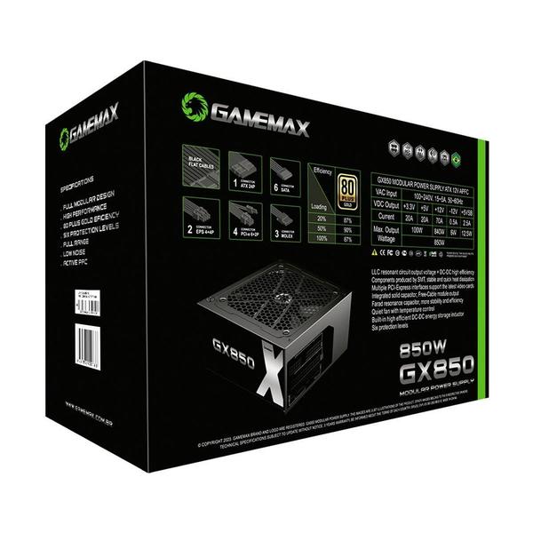 Imagem de Fonte Gamemax GX850, 850W, 80 Plus Gold, Modular, PFC Ativo, Com Cabo, Preto - GX850MBKV1S7710BR