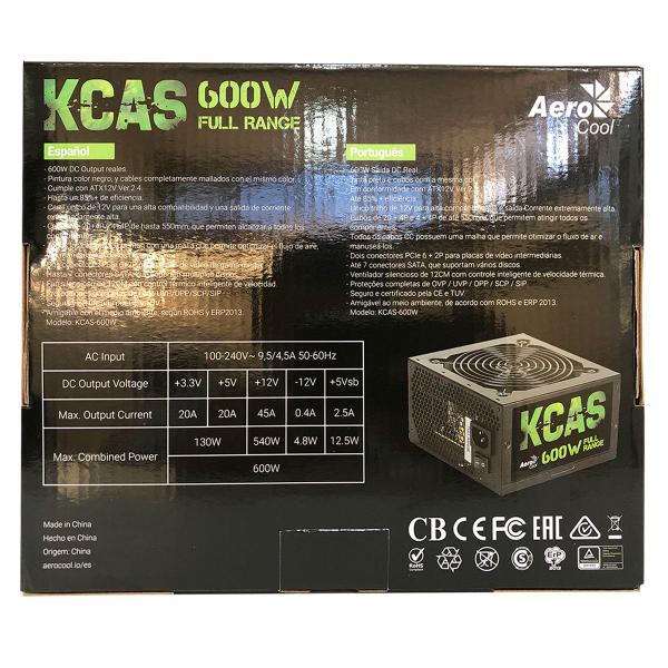 Imagem de Fonte Gamer Aerocool KCAS 600W 80 Plus Bronze Full Range PFC Ativo