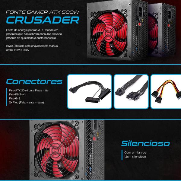 Imagem de Fonte Gamer ATX Fortrek Crusader 500W Preta