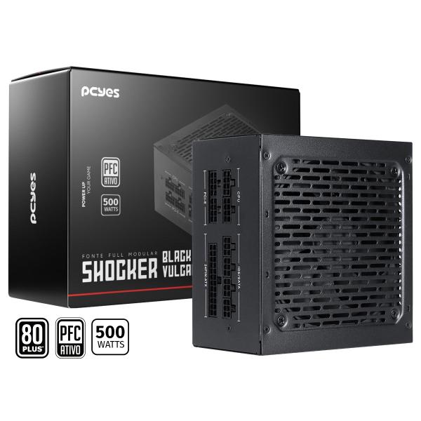 Imagem de Fonte Gamer Pcyes Shocker Full Modular 500W 80 Plus White - Black Vulcan - Fm500Wbv