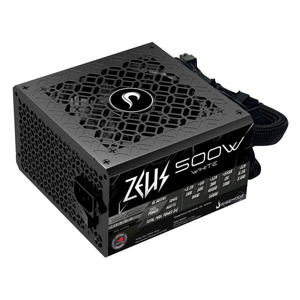 Fonte Gamer Rise Mode Zeus, 500W, PFC Ativo, Preto - RM-PSU-01-WT-500 Fonte Gamer Rise Mode Zeus, 500W, PFC Ativo, Preto - RM-PSU-01-WT-500