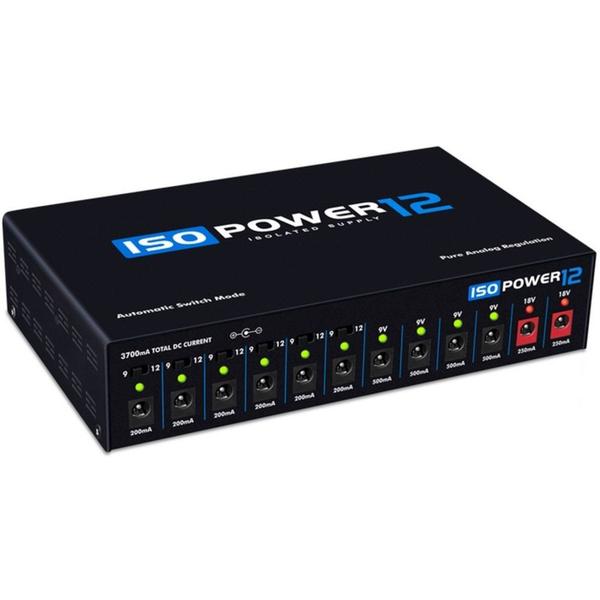 Imagem de Fonte Landscape Isopower 12  Isolada  Para 12 Pedais  9, 12 e 18 Volts DC  3700mA  Preta