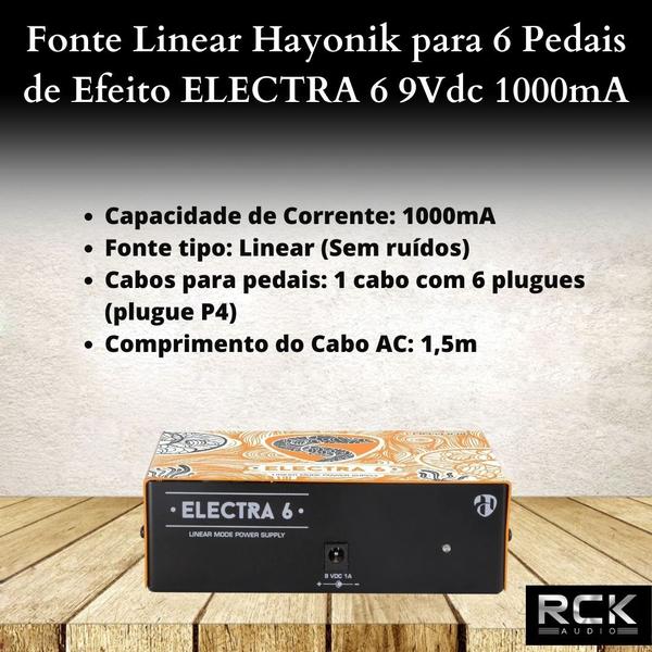 Imagem de Fonte Linear Hayonik para 6 Pedais de Efeito ELECTRA 6 9Vdc 1000mA