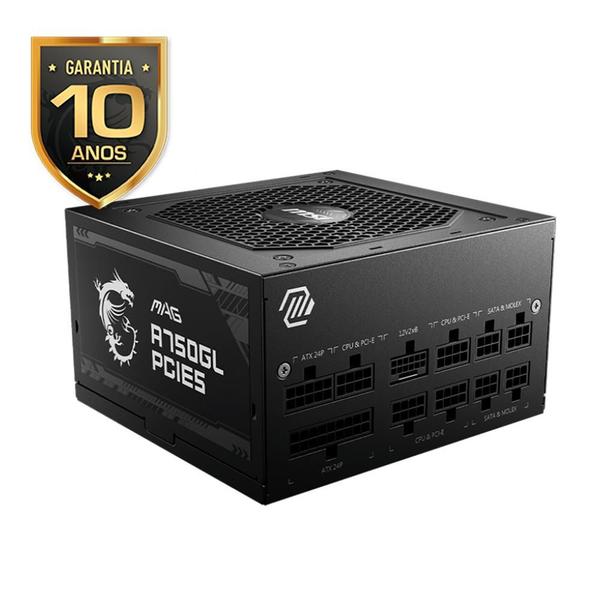 Imagem de Fonte MSI MAG A750GL, 750W, 80 Plus Gold, Modular, PFC Ativo, Com Cabo, Preto