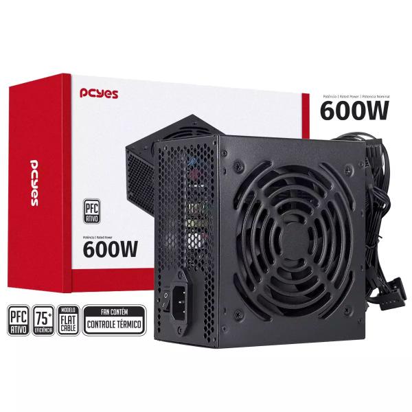 Imagem de Fonte Pcyes Spark ATX 600W Real PFC Ativo Cabos Flat 75+ Eficiência