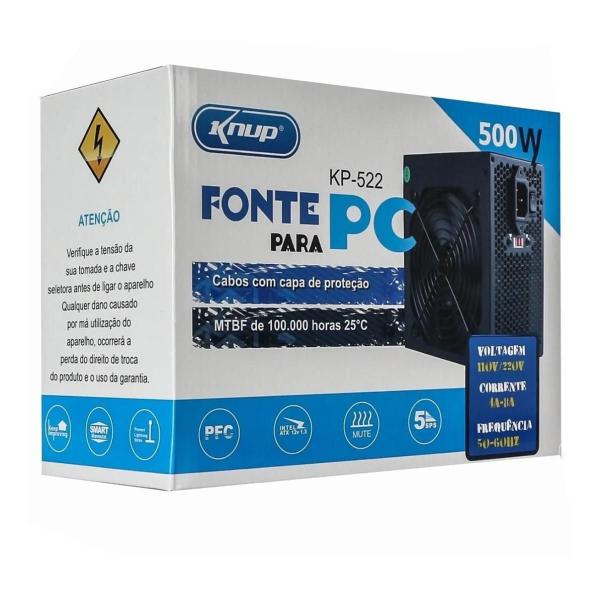 Fonte Real Knup 500W Preto Bivolt 50-60Hz - Kp-522 Imagem de Fonte Real Knup 500W Preto Bivolt 50-60Hz - Kp-522