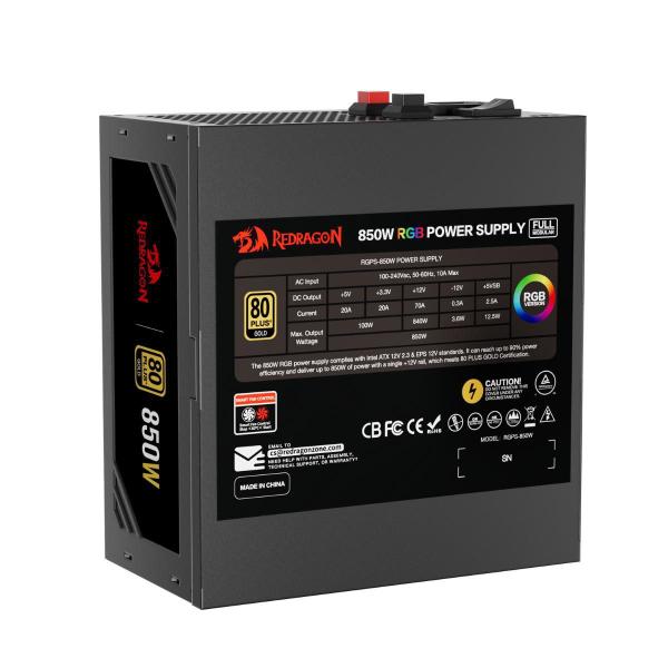 Imagem de Fonte Redragon 850W Rgps Rgb 80 Plus Gold Full Modular Atx