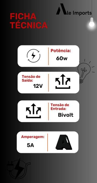 Imagem de Fonte Slim Para Fita De Led/cftv 12v 5a 60w