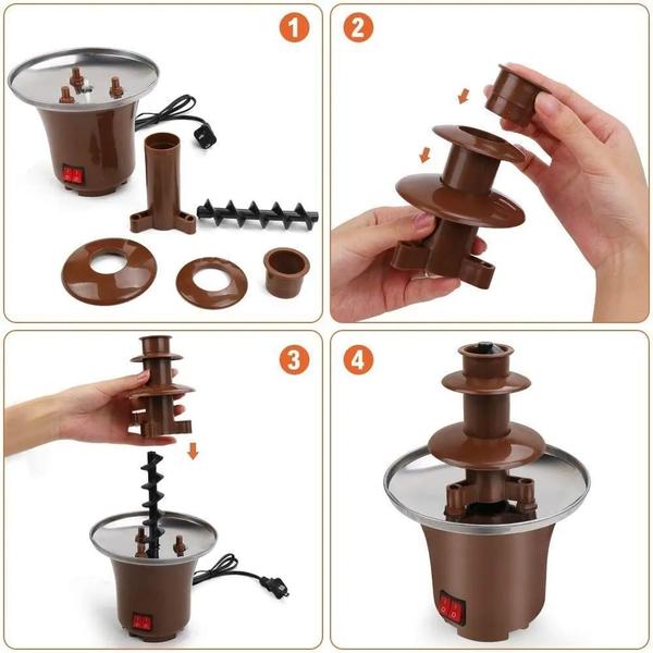 Fonte Torre Cascata De Chocolate Fondue Maquina Elétrica 3 Andares 110v Imagem de Fonte Torre Cascata De Chocolate Fondue Maquina Elétrica 3 Andares 110v