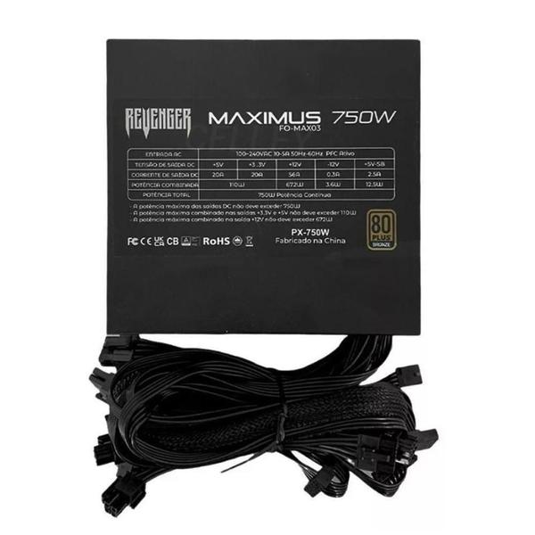 Fonteatx 750W Real 80 Plus Bronze Pfc Ativo Maximus Fo-Max03 - Revenger Imagem de Fonteatx 750W Real 80 Plus Bronze Pfc Ativo Maximus Fo-Max03