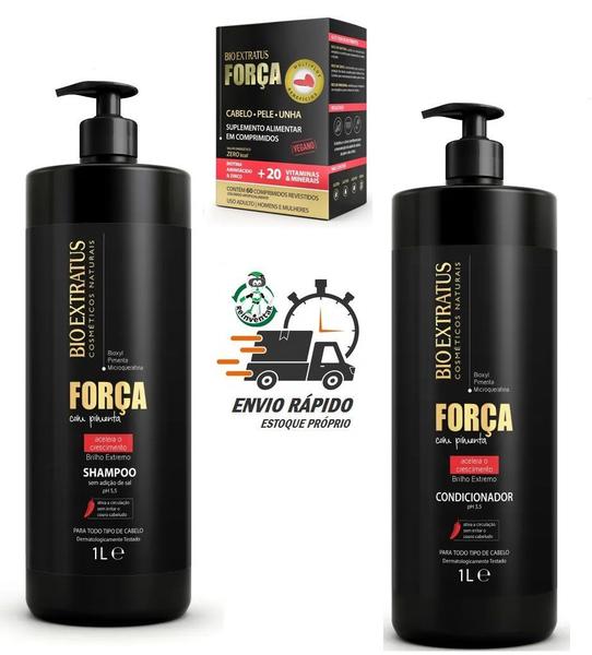 Imagem de Força Com Pimenta Bio Extratus Shampoo + Cond 1L +Suplemento