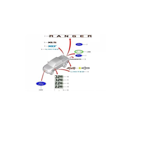 Imagem de Ford Ranger Emblema Adesivo 4X4 Genuíno Ab3921290D12Aa5Bm