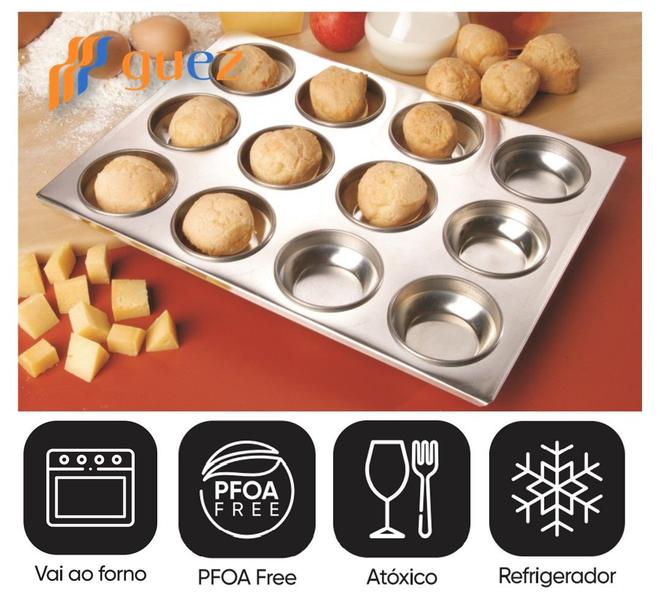 Imagem de Forma 12 cavidades em flandres pão de queijo cupcake muffin salgados doces