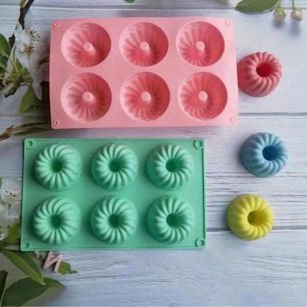 Imagem de Forma 6 Cavidades Silicone Para Bolo Pudim Muffin Cupcake Antiaderente