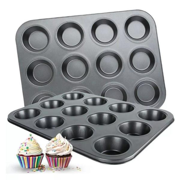 Imagem de Forma Antiaderente Para 12 Pão de Queijo e Cupcake Assadeira de Teflon Para Muffins Queijadinha e Empadas Forma com 12 Cavidade Que Não Gruda Ingá