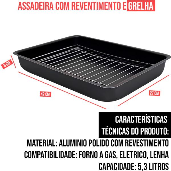 Imagem de Forma Assadeira Antiaderente Com Grelha Retangular N03 Capacidade 5,3 Litros Maior Espessura