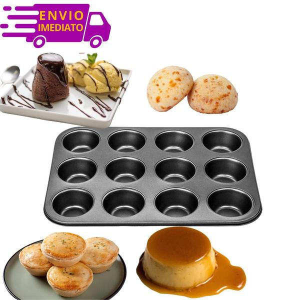 Imagem de Forma Assadeira Cupcake Não Gruda Pão de Queijo Muffim Bolinho Empada 12 Cavidades Antiaderente