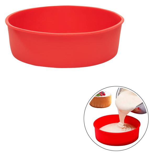 Imagem de Forma Assadeira Fritadeira Flexível Redonda De Silicone Para Bolos Tortas Utensílio de Cozinha Livre de BPA FS06