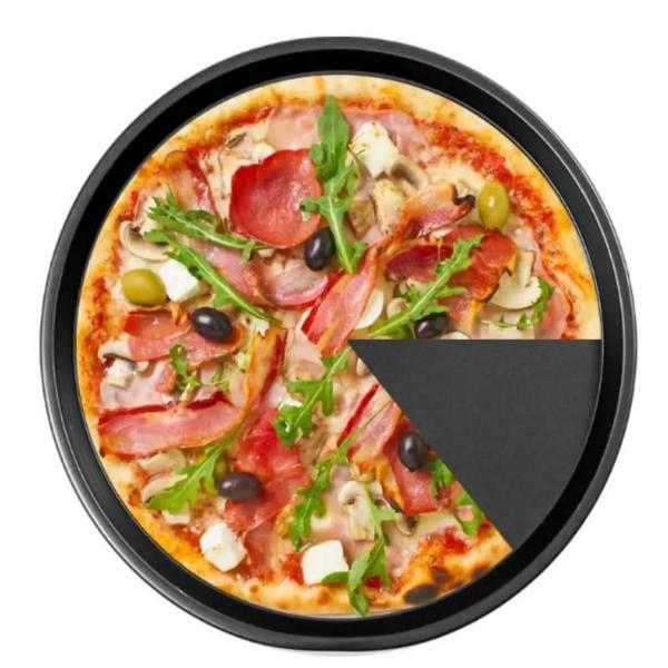 Imagem de Forma Assadeira Para Pizza Gourmet Antiaderente Resistente Aço Carbono Borda Redonda Cozinha Assar