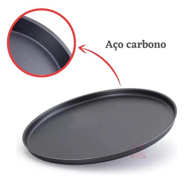 Imagem de Forma Assadeira Para Pizza Gourmet Bandeja Resistente Aço Carbono Borda Redonda Cozinha Assar