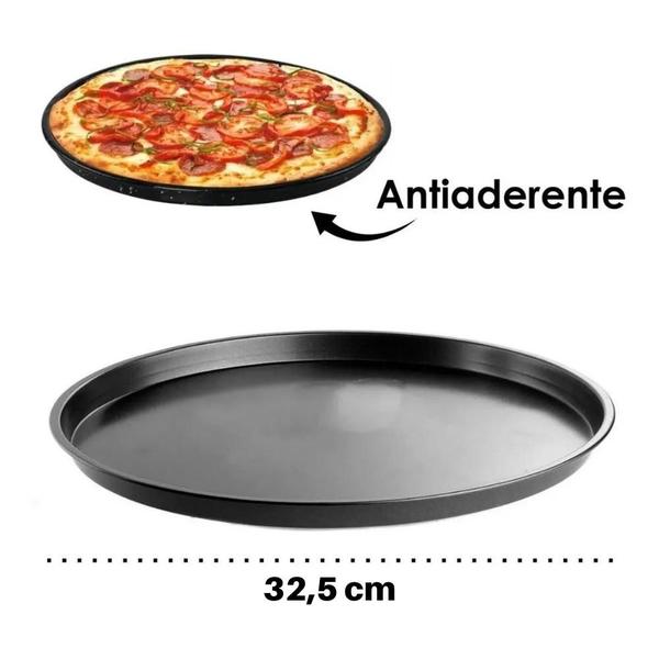 Imagem de Forma Assadeira Para Pizza Gourmet Bandeja Resistente Aço Carbono Borda Redonda Cozinha Assar