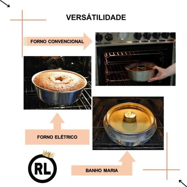 Imagem de Forma Assadeira Redonda Bolo Pudim Torta  C/ Tubo 20 Alumínio Top  Kit Jogo 6Un - RL