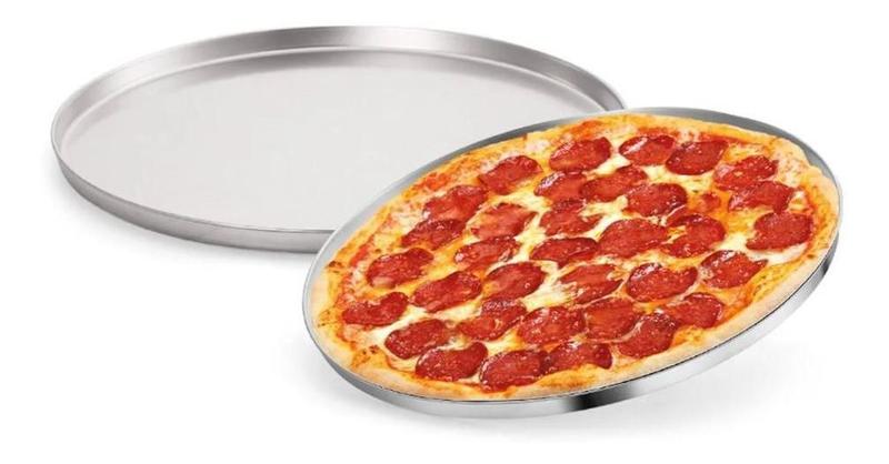 Imagem de Forma Assadeira Redonda de Metal para Assar Cortar ou Servir Pizza 30cm em Alumínio