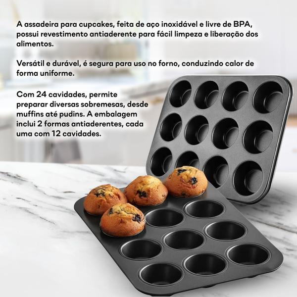 Forma Bandeja Cupcake Muffin Doces Antiaderente Premium - Quality House Imagem de Forma Bandeja Cupcake Muffin Doces Antiaderente Premium