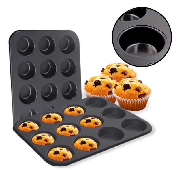 Imagem de Forma Cupcake 12 Cavidades Para Assar Com Divisória Empada Forminha Queijadinha Microondas