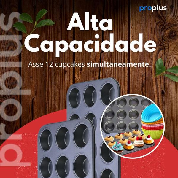 Imagem de Forma Cupcake 12 Cavidades Redondo Com Divisória Petit Gateau Empada Resistente Microondas