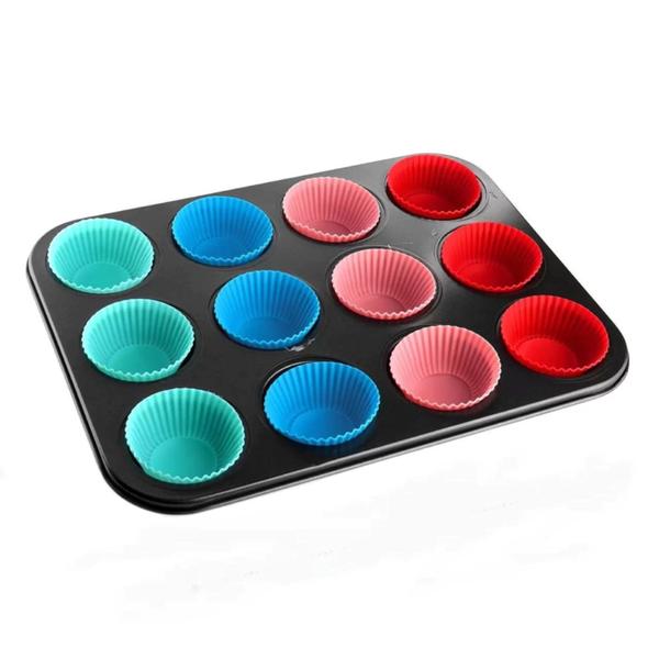 Imagem de Forma Cupcake Antiaderente Teflon C/ 12 Forminhas Silicone