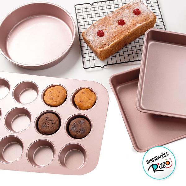 Imagem de Forma De Aço Carbono Cupcake - 12 Cavidades - Rose Gold - 1 unidade - Cromus Linha Profissional Allonsy - Rizzo