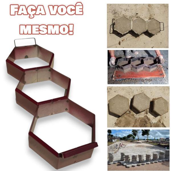 Imagem de Forma de Bloco Kit Sextavado 3 Blocos 25x6cm Lajotinha Piso